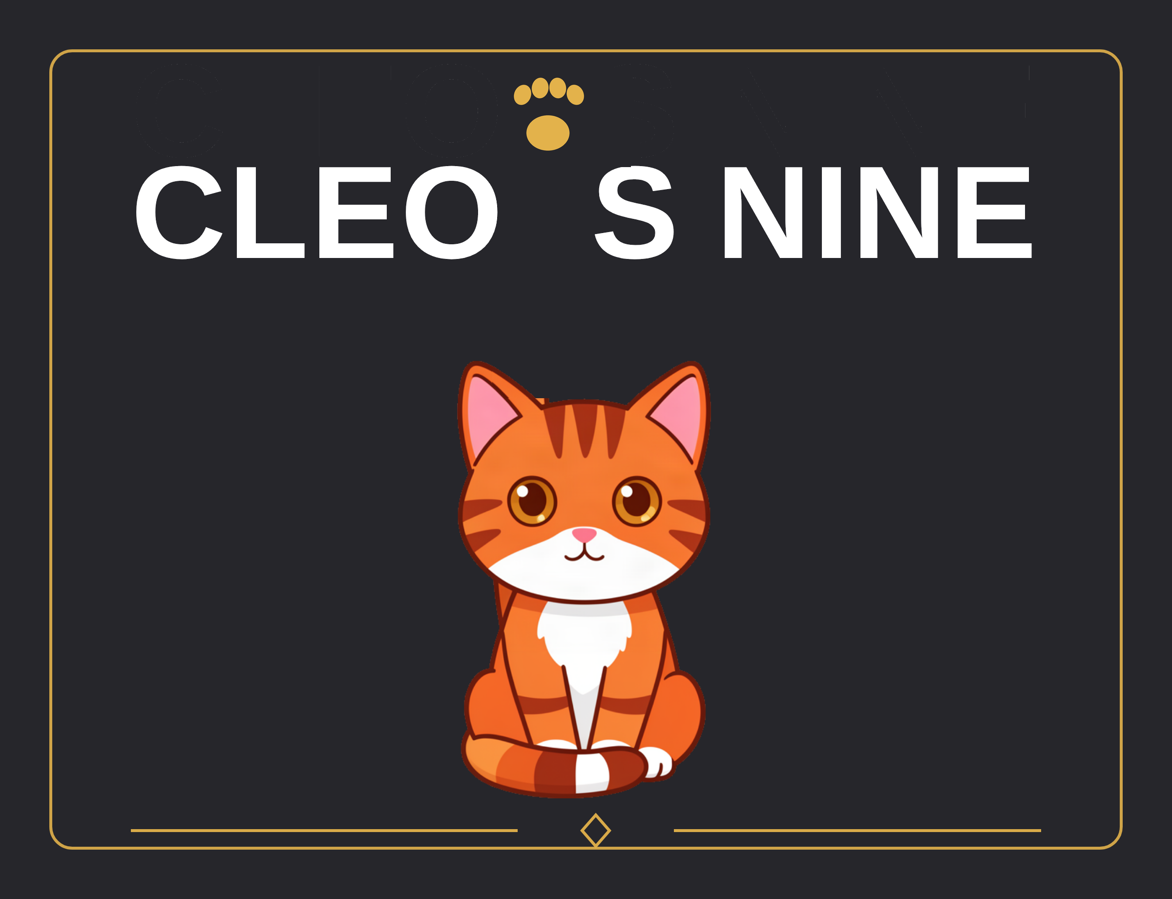 Cleos Nine wordmark with Cleo the cat